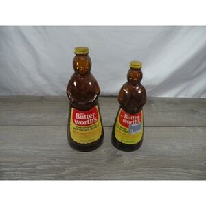 Vintage Mrs. Butterworth's Syrup Bottles Lot 2 Original Buttered Syrup Amber